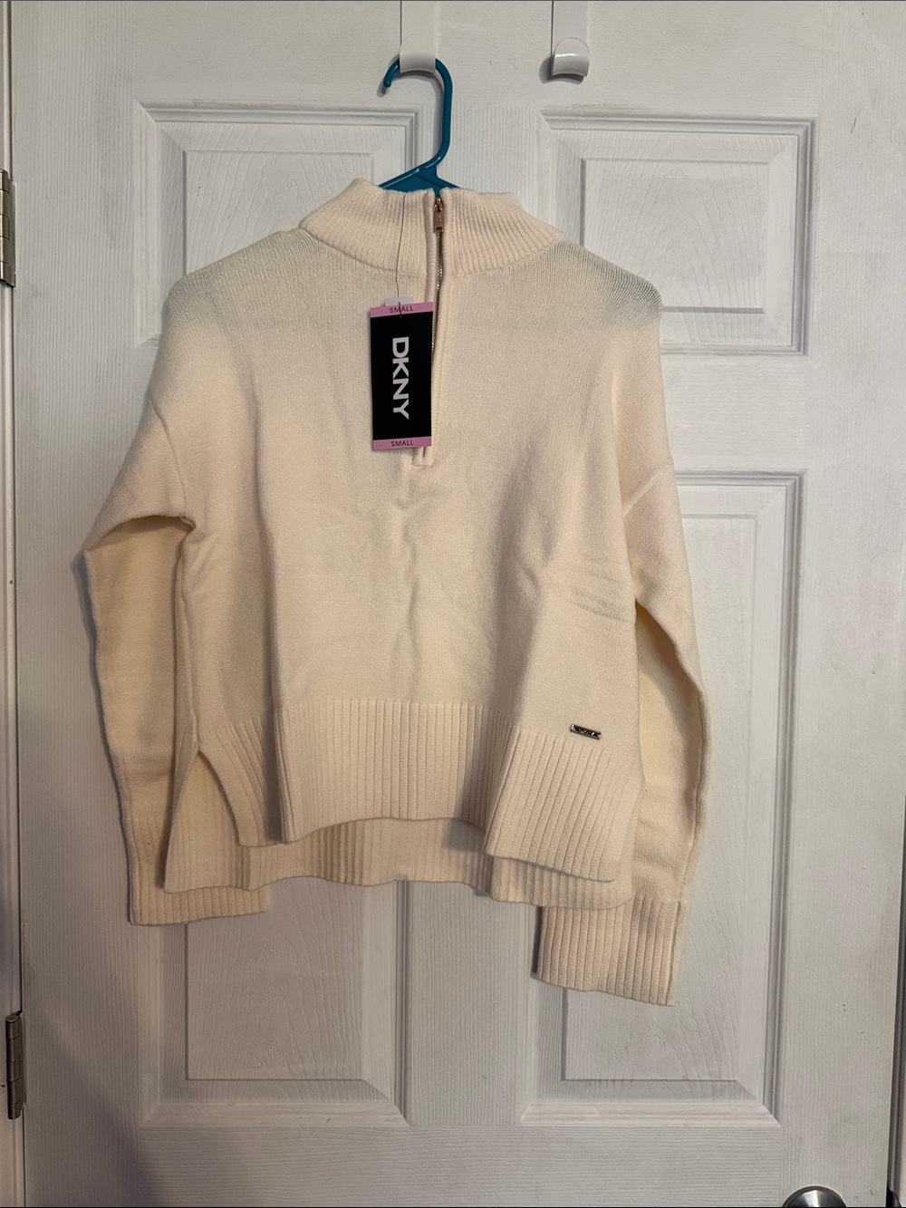 DKNY Cream Half-Zip Cowl Neck Sweater